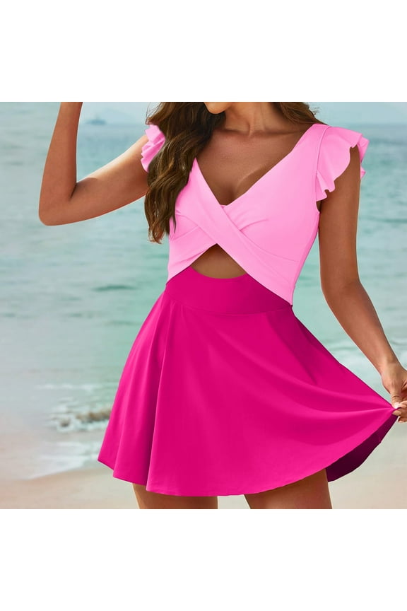 Women's Backless Print Tie-Detail One-Piece Bikini Swimsuit - Fashionable Design for Summer Beach Photos and Water Activities