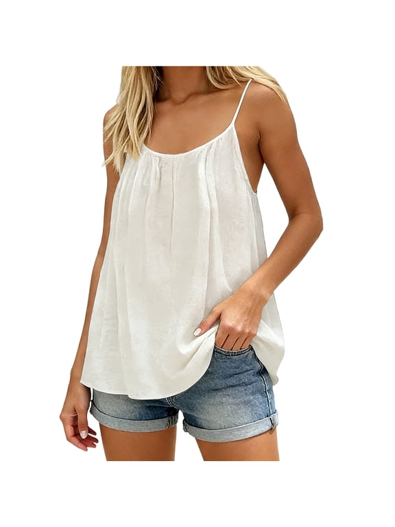 Women's Backless Vest Summer Casual Sleeveless Bohemian Adjustable Thin Strap Loose Ruffle Beach Tank Top - Feminine Top for Seaside Style