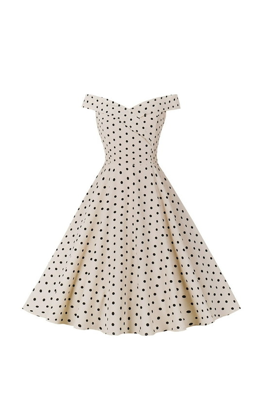 Women's Beach Floral Print Off-Shoulder Knee-Length Swing Dress - Breezy Feminine Silhouette with Floral Pattern for Seaside Outings