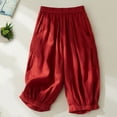 thumbnail image 1 of Nuoqisi Women's Culottes Cotton Linen Cropped Wide Leg Pants Elastic Waist Casual Palazzo Trousers with Pockets, 1 of 5