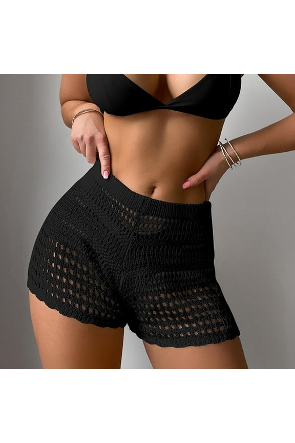 Women's Cut-Out Solid Color Bodycon Shorts Vacation Sun Protection Bikini Cover-Up Pants - Breathable Beach Cover Bottoms for Stylish Poolside Layering