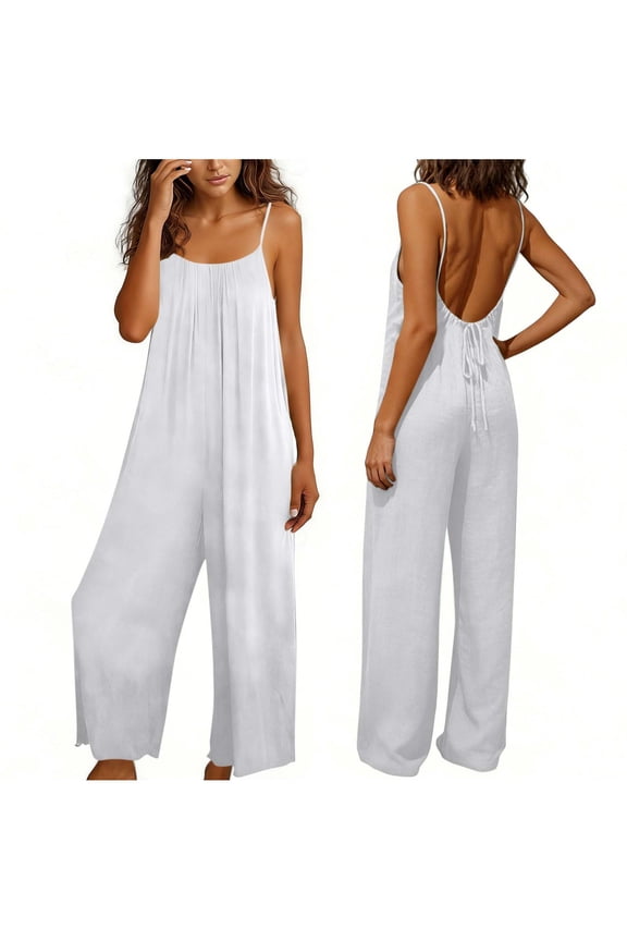 Women's Fashion Backless Long Strap Jumpsuit - Bohemian Style One-Piece Pants for Artistic Outings and Summer Elegance