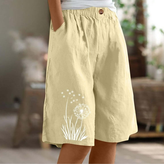 Nuoqisi Women's Fashion Casual Summer Linen-Look Solid Color Loose Straight Leg Side Pocket Shorts - Versatile Shorts for Seasonal Comfort