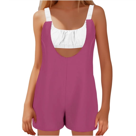 Nuoqisi Women's Fashion Crop Built-In Bra One-Piece Jumpsuit Solid Color Loose Sleeveless Strap Wide Leg Romper - Trendy All-in-One Design for Modern Street Style