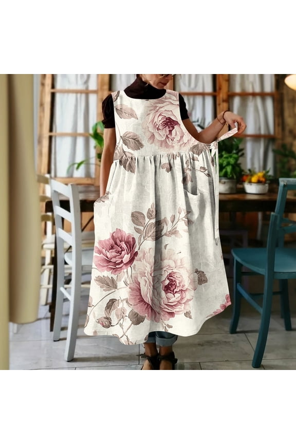 Women's Fashion Print Side Tie Multi-Way Round Neck Pocket Tank Dress - Versatile Midi Dress for Everyday Style and Travel, Pants for Women