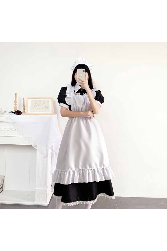 Women's French Maid outfit Anime Cosplay Costume Kawaii Uniform Apron with Lace Trim Halloween Fancy Midi Dress 2026