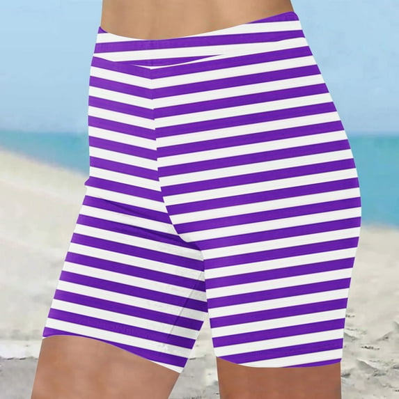 Nuoqisi Women's High-Waisted Seamless Compression Biker Shorts - Stripes Ideal for Gym, Yoga, Beach,Running, and Fitness
