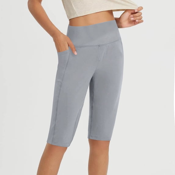 Nuoqisi Women's Long Biker Shorts Hiking Knee Length Capri Leggings, High Waisted Bermuda Shorts with Pockets