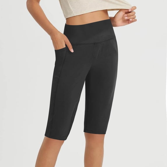 Nuoqisi Women's Long Biker Shorts Hiking Knee Length Capri Leggings, High Waisted Bermuda Shorts with Pockets