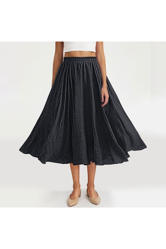 Women's Long Flowy Maxi Skirt Solid Fashion Loose Fitted Flax Boho A-Line Skirts for Ren Faire, Cottagecore Beach