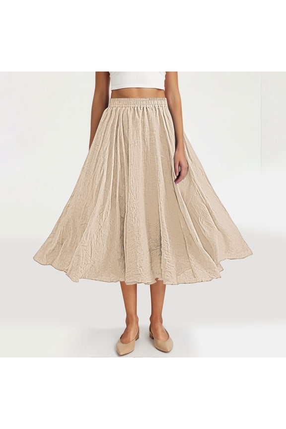 Women's Long Flowy Maxi Skirt Solid Fashion Loose Fitted Flax Boho A-Line Skirts for Ren Faire, Cottagecore Beach
