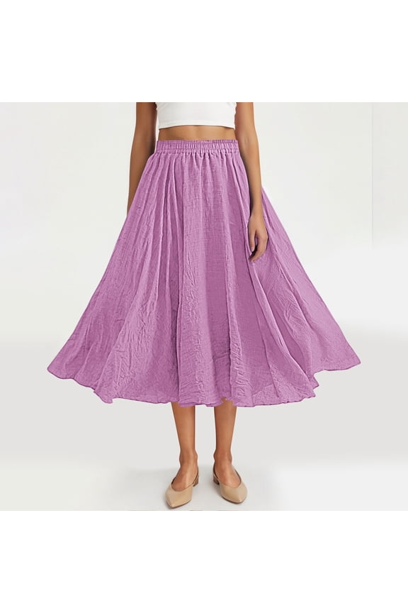 Women's Long Flowy Maxi Skirt Solid Fashion Loose Fitted Flax Boho A-Line Skirts for Ren Faire, Cottagecore Beach