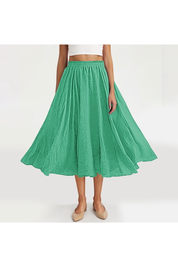 Women's Long Flowy Maxi Skirt Solid Fashion Loose Fitted Flax Boho A-Line Skirts for Ren Faire, Cottagecore Beach