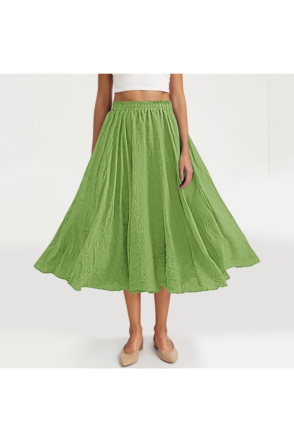 Women's Long Flowy Maxi Skirt Solid Fashion Loose Fitted Flax Boho A-Line Skirts for Ren Faire, Cottagecore Beach