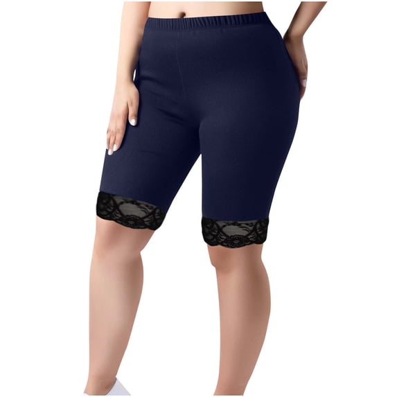 Nuoqisi Women's Plus Size Active Casual Yoga Pants Base Layer Solid Color Stretch Elastic Waist Lace Hem Shorts - Feminine Active Bottoms for Comfortable Workouts