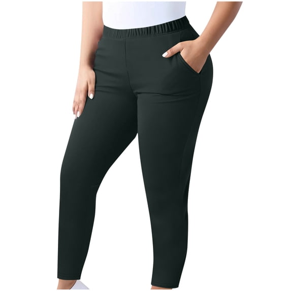 Nuoqisi Women's Plus Size Double Pocket Yoga Work Pants - Elastic Waist Linen Blend Pants for Women with Cargo Style and Athletic Comfort