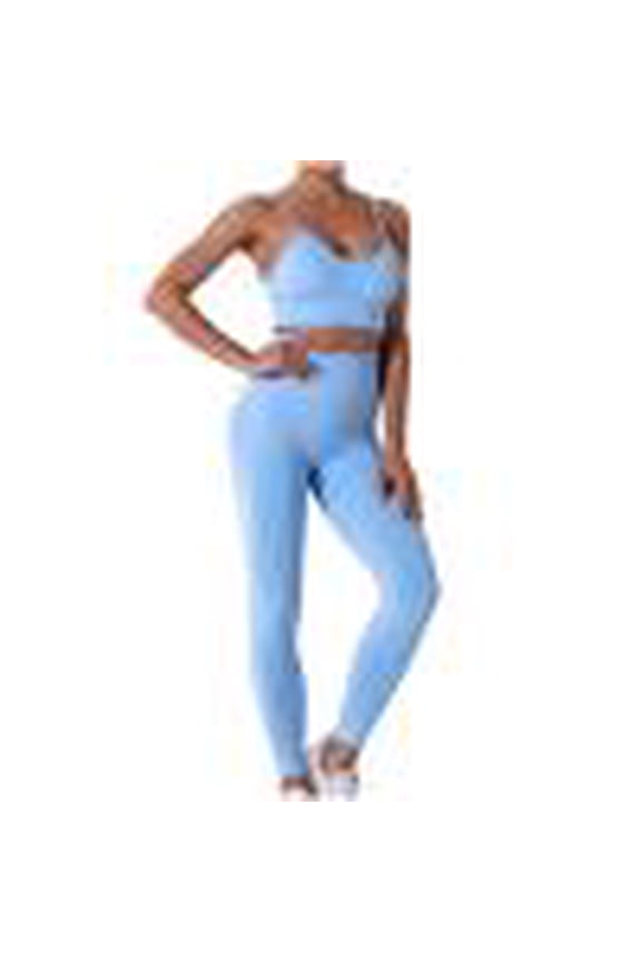 Women's Seamless Knit Fashion Solid Color Yoga Wear Running Sport Set - Racerback Bra and Fitness Pants Two-Piece for Athletic Training