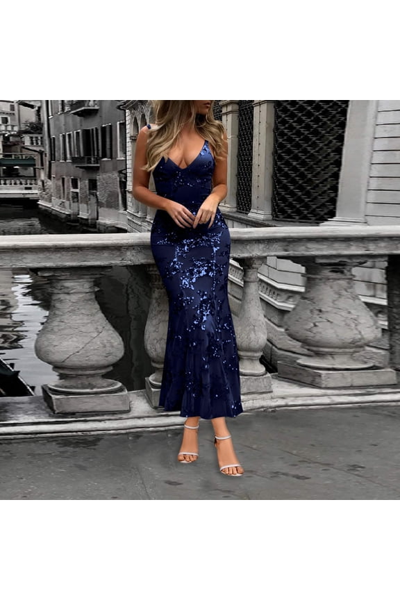 Women's Sequin Mesh Slim Fit Train Sexy Backless Gown Long Dress Sleeveless V-Neck - Sparkling Floor-Length Evening Silhouette with Sheer Detail for Red Carpet