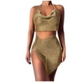 thumbnail image 1 of Nuoqisi Women’s Sets Fashion Metallic Sequins Halter Crop Top Deep V Neck Backless Vest Shirt and Skirt Clubwear Rave Outfit, 1 of 7
