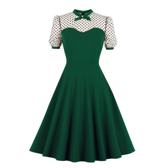 Nuoqisi Women's Sheer Polka Dot Panel Flared Vintage Dress - Elegant Retro Style Dress with Full Skirt Design for Special Events and Formal Gatherings
