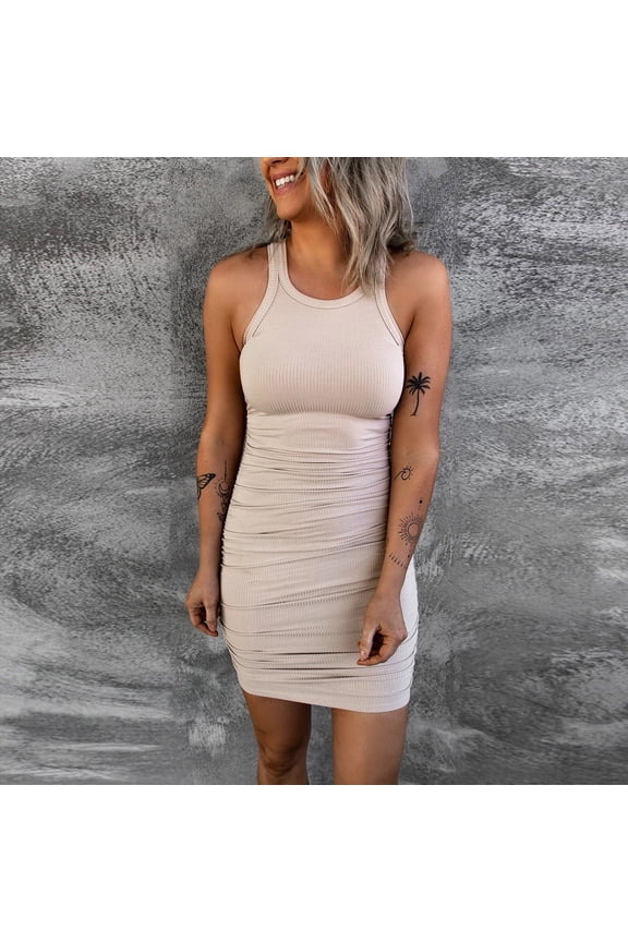 Women's Solid Color Casual Pullover Sleeveless Dress - Simple Slim Fit Dress for Everyday Elegance, Comfortable Wear and Versatile Style