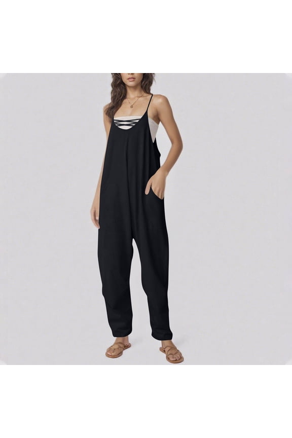 Women's Solid Color Cross Front Strap Pocket Adjustable Buckle Jumpsuit Overalls - Functional One-Piece Romper with Customizable Fit for Effortless Style