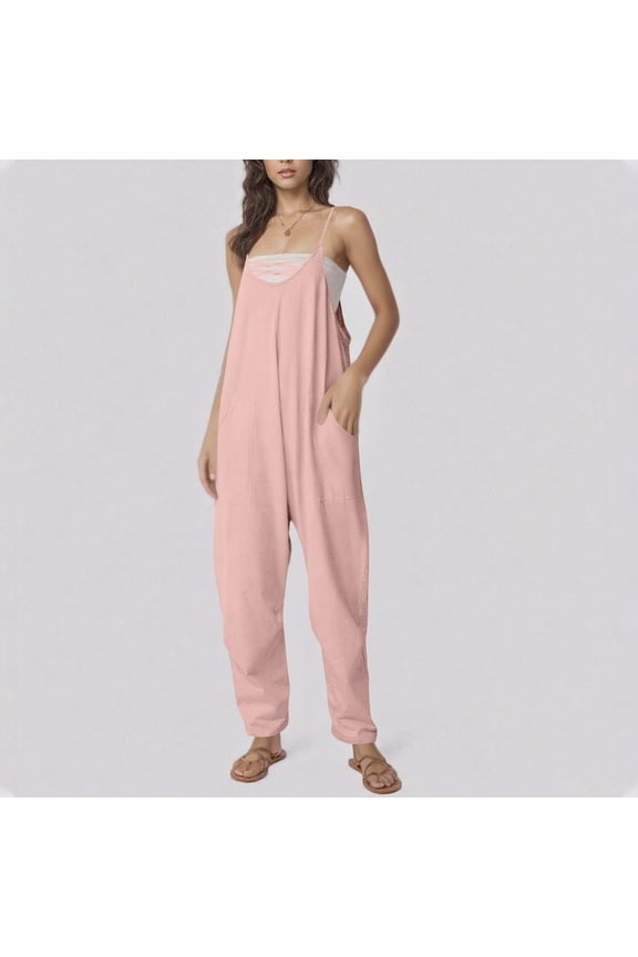 Women's Solid Color Cross Front Strap Pocket Adjustable Buckle Jumpsuit Overalls - Functional One-Piece Romper with Customizable Fit for Effortless Style