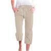 Nuoqisi Women's Solid Color Drawstring Linen Casual Loose Wide Straight Leg Capri Pants with Pockets - Breathable Mid-Length Trousers for Relaxed Summer Comfort
