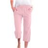 Nuoqisi Women's Solid Color Drawstring Linen Casual Loose Wide Straight Leg Cropped Pants with Pockets - Breathable Capri Trousers for Relaxed Summer Comfort