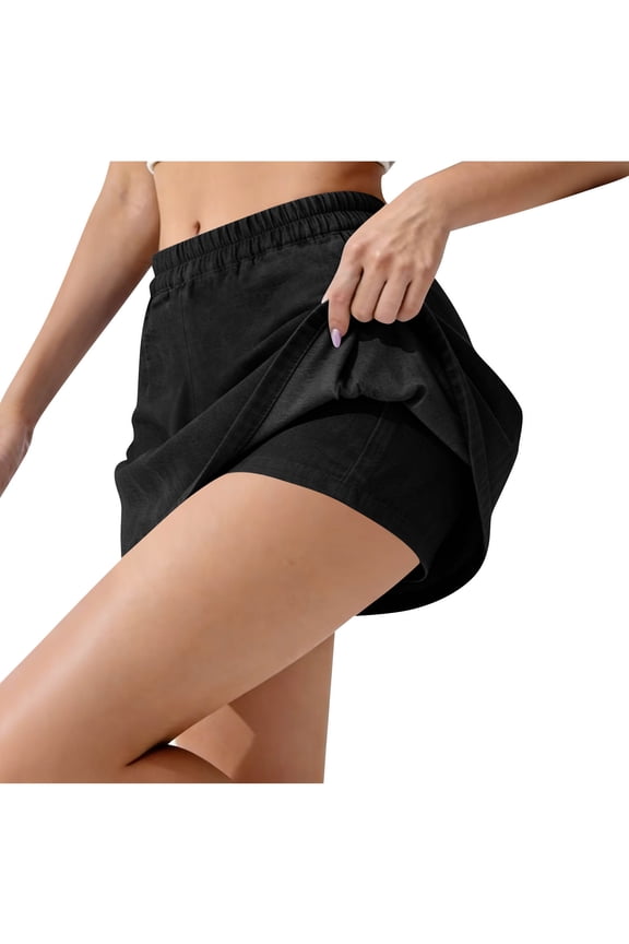 Women's Solid Loose Fashion Sporty Elastic Waist Skort - Short Skirt Shorts for Active Casual Wear, Pants for Women