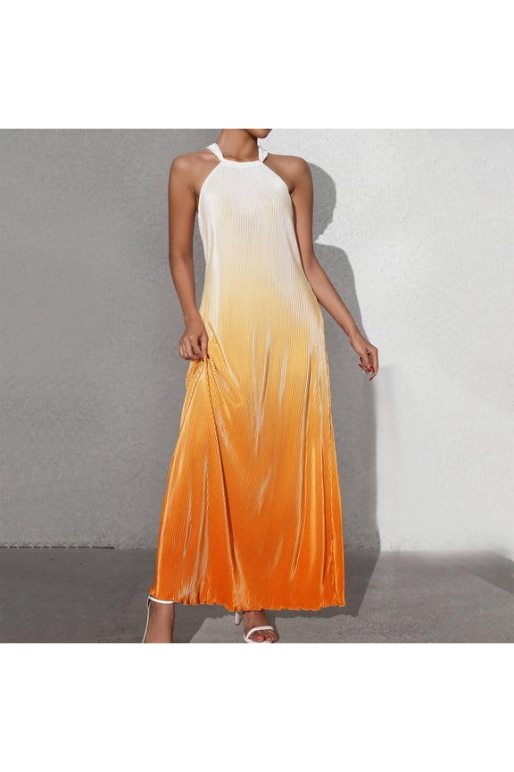 Women's Spring Summer Gradient Fashion Backless Halter Strap A-Line Maxi Dress - Flowing Long Dress with Open Back