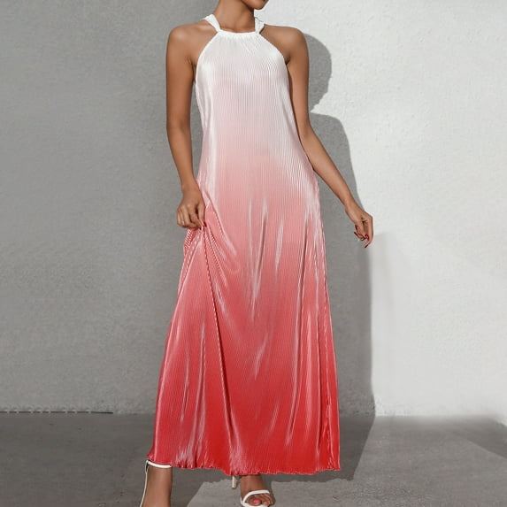 Nuoqisi Women's Spring Summer Gradient Fashion Backless Halter Strap A-Line Maxi Dress - Flowing Long Dress with Open Back