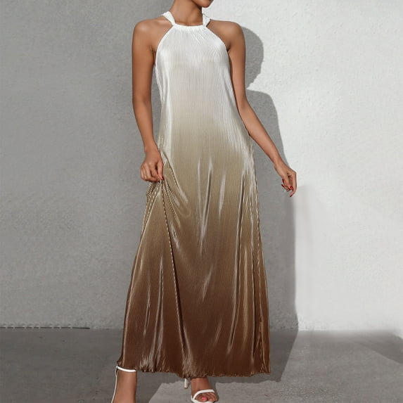 Nuoqisi Women's Spring Summer Gradient Fashion Backless Halter Strap A-Line Maxi Dress - Flowing Long Dress with Open Back