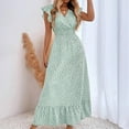 thumbnail image 1 of Nuoqisi Women's Spring Summer New V-Neck Waist-Cinching Long Dress Ruffle Elegant Gown - Flowing Maxi Silhouette with Feminine Detail for Seasonal Sophistication, 1 of 8