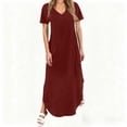 thumbnail image 1 of Nuoqisi Women's Summer Maxi Dress 2026 Casual Short Sleeves V Neck Loose Sundress Long Beach T Shirt Dress with Pockets, 1 of 6