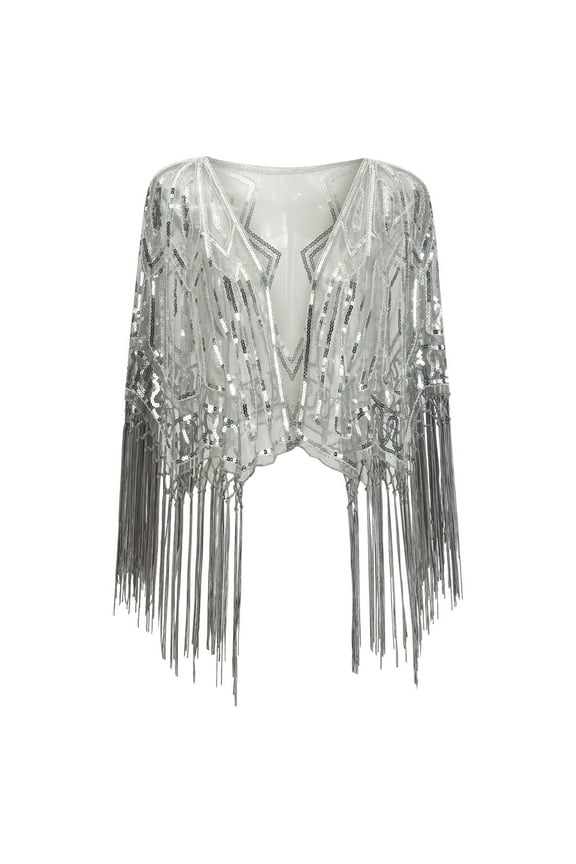 Women's Summer Retro Sequin Banquet Cape with Formal Gown&nbsp;- Elegant Layering Piece for Special Celebrations