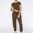 thumbnail image 1 of Nuoqisi Women's Tie Detail Short Sleeve Solid Color Round Neck Top Long Pants Sport Two-Piece Set - Coordinated Active Wear with Adjustable Detail for Comfortable Training, 1 of 9