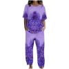 Nuoqisi Women's Vintage Print Short Sleeve Round Neck Top and Casual Pants Two-Piece Set - Coordinated Retro Style Outfit for Everyday Elegance