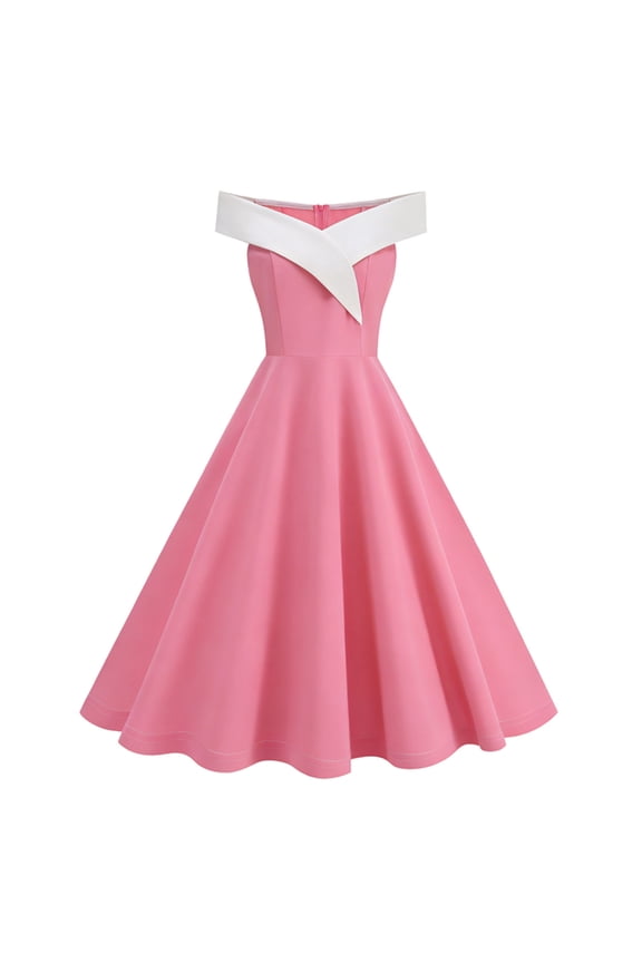 Womens 1950s Retro Vintage Sleeveless V Neck Midi Cocktail Dress Wedding Guest Party Dress Off Shoulder Formal Prom Aline Midi Dresses