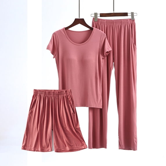 Nuoqisi Womens 3 Piece Outfits 2026 Summer Casual Loose Short Sleeve Pullover Tops & Wide Leg Pants & Shorts Lounge Sets Tracksuit