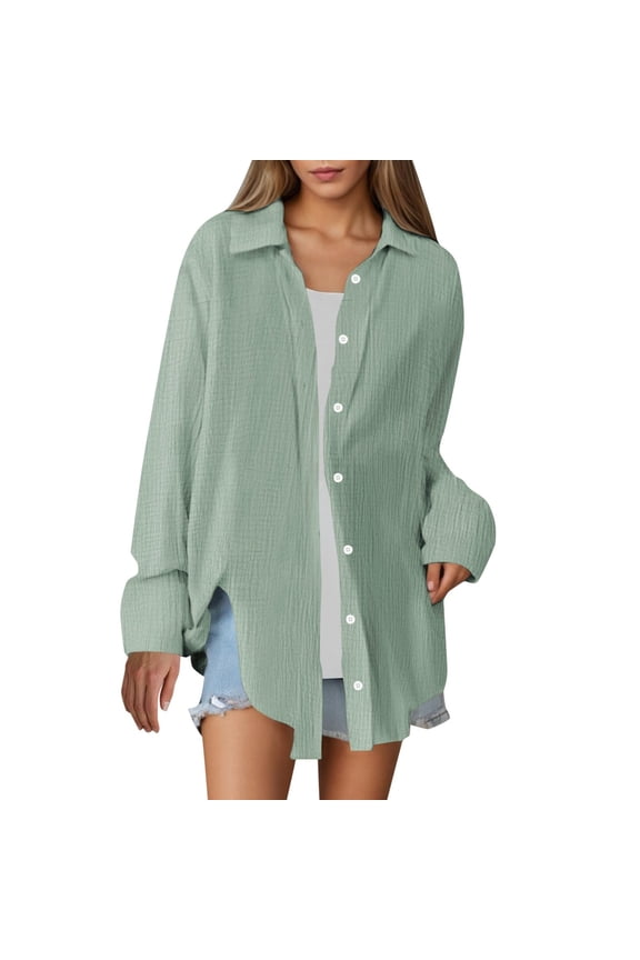 Womens Beach Cover Up Button Down Shirts Summer Cotton Gauze Tops Long Sleeve Bikini Swimsuit