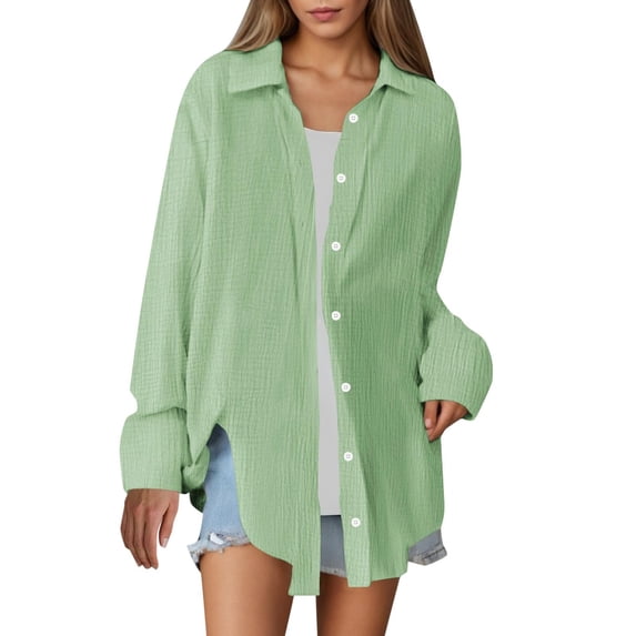 Nuoqisi Womens Beach Cover Up Button Down Shirts Summer Cotton Gauze Tops Long Sleeve Bikini Swimsuit