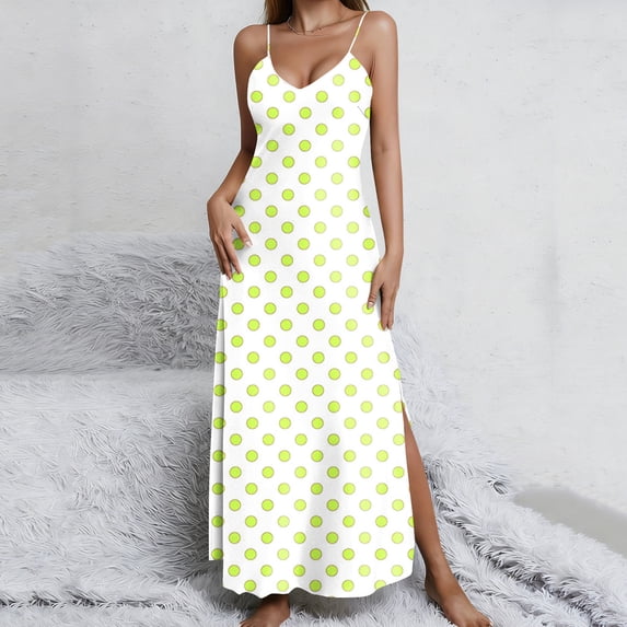 Nuoqisi Womens Casual Spaghetti Strap V Neck Sleeveless Flowy Loose Long Maxi Beach Split Dress Sundress