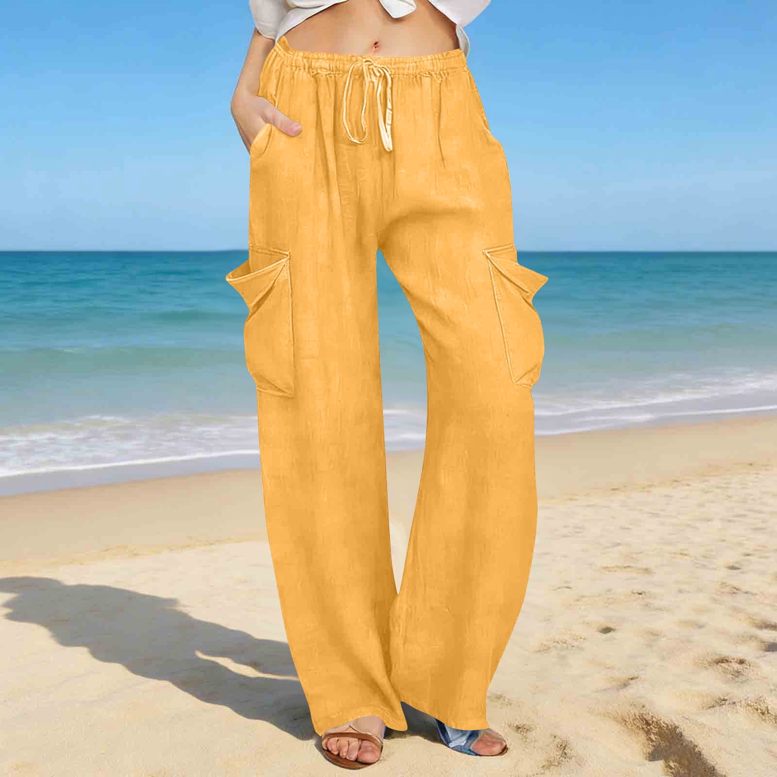 Nuoqisi Womens High Waisted Pants Y2K Baggy Wide Leg Casual Stretchy ...