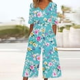 thumbnail image 1 of Nuoqisi Womens Jumpsuits Dressy Casual Boho Floral Short Sleeve Jumpsuit V Neck Wide Leg Loose Flowy One Piece Bodysuit, 1 of 5