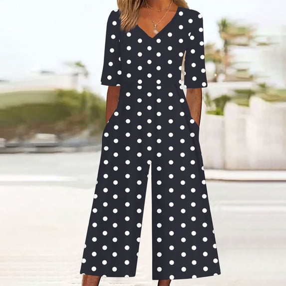Nuoqisi Womens Jumpsuits Dressy Casual Boho Floral Short Sleeve Jumpsuit V Neck Wide Leg Loose Flowy One Piece Bodysuit