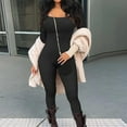 thumbnail image 1 of Nuoqisi Womens Long Sleeve Workout Jumpsuit Crew Neck Ribbed Seamless Yoga Romper Bodycon Tummy Control Unitard Onesie, 1 of 5