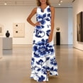 thumbnail image 1 of Nuoqisi Womens Summer Maxi Dress 2026 Casual V Neck Floral Sleeveless Sun Dress Trendy Beach Vacation Long Flowy Dresses, 1 of 8