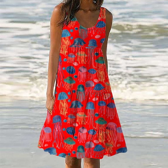 Nuoqisi Womens Summer Sundress Boho Floral Casual Tank Dresses Sleeveless Tiered Swing A Line Beach Dress