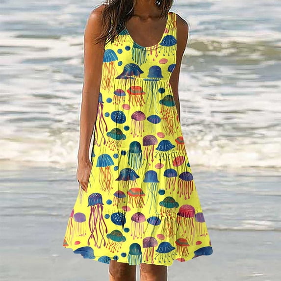 Nuoqisi Womens Summer Sundress Boho Floral Casual Tank Dresses Sleeveless Tiered Swing A Line Beach Dress